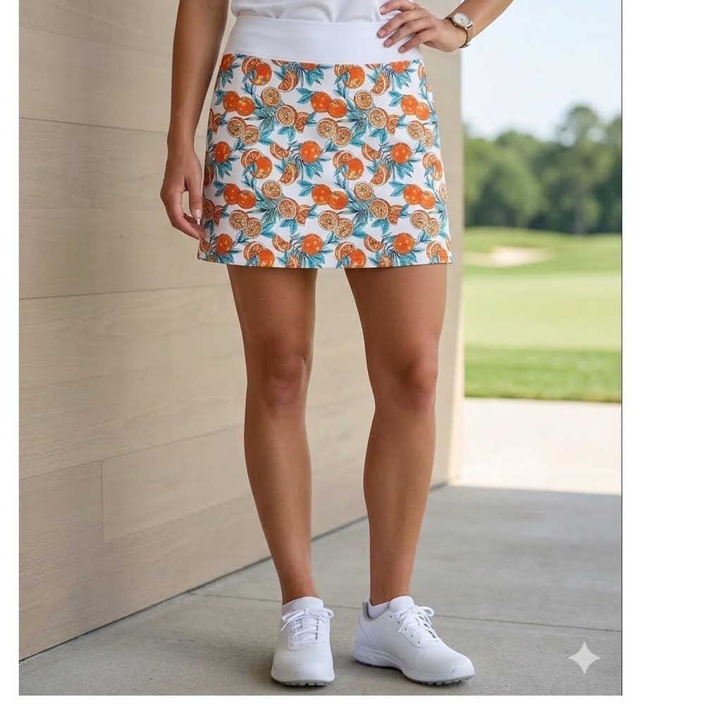 Coral Bay Golf Skort Womens Large Orange Citrus Print Athletic Skirt Pocket